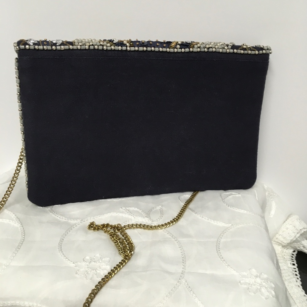 Lulus Beaded Navy and Gold Envelope Crossbody Clutch - Picture 3 of 6